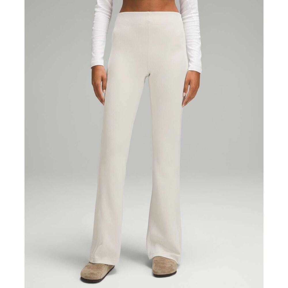 Lululemon Brushed Softstreme Ribbed Zip Flared Pant Size 4 Bone Lounge Casual